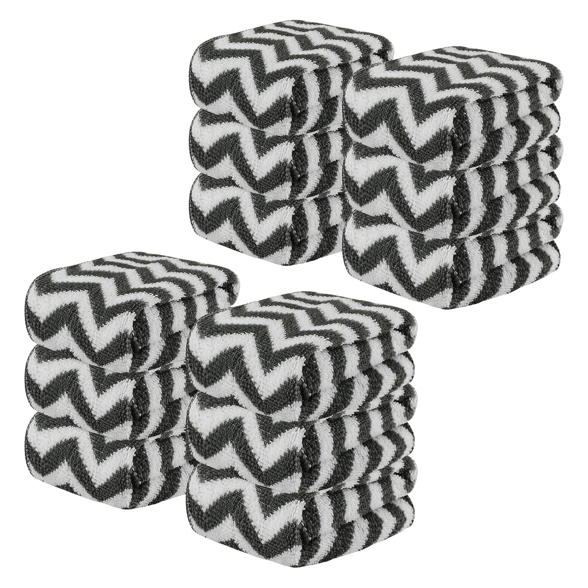 Kuber Industries Super Absorbent & Reusable Microfibre Face Towel 1300 Gsm (Zig Zag Grey) - Pack Of 12