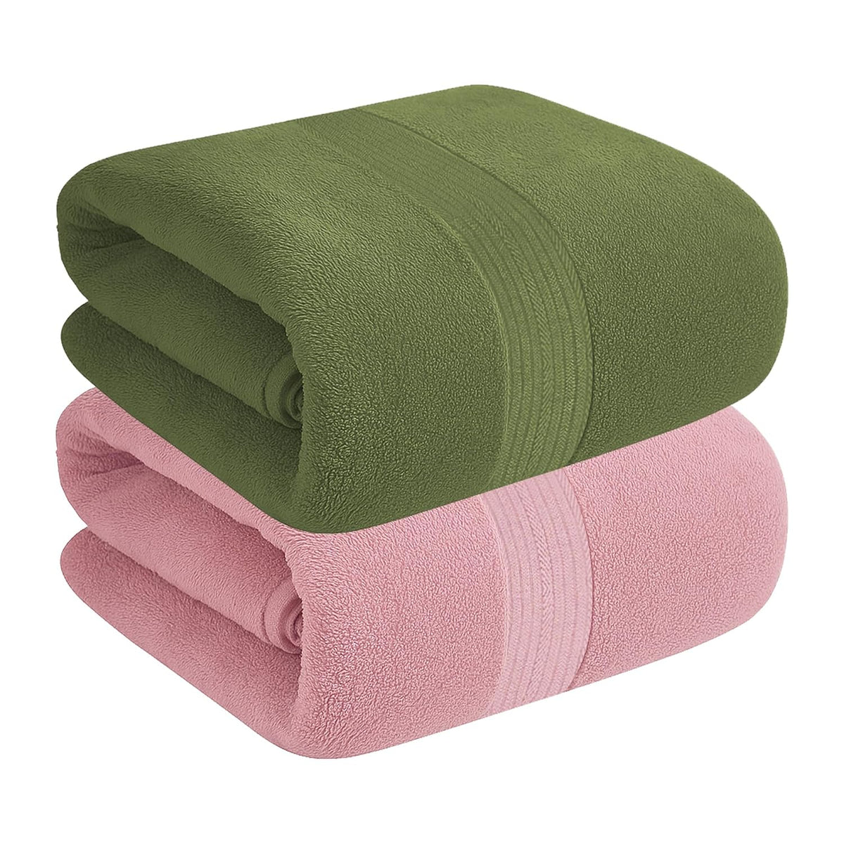 House Of Terry 100% Cotton Bath Towel 1000 Gsm | Quick Dry, Soft & Absorbent, Fade-Resistant, Skin-Friendly Large Size Towel (Baby Pink & Olive Green) - Pack Of 2
