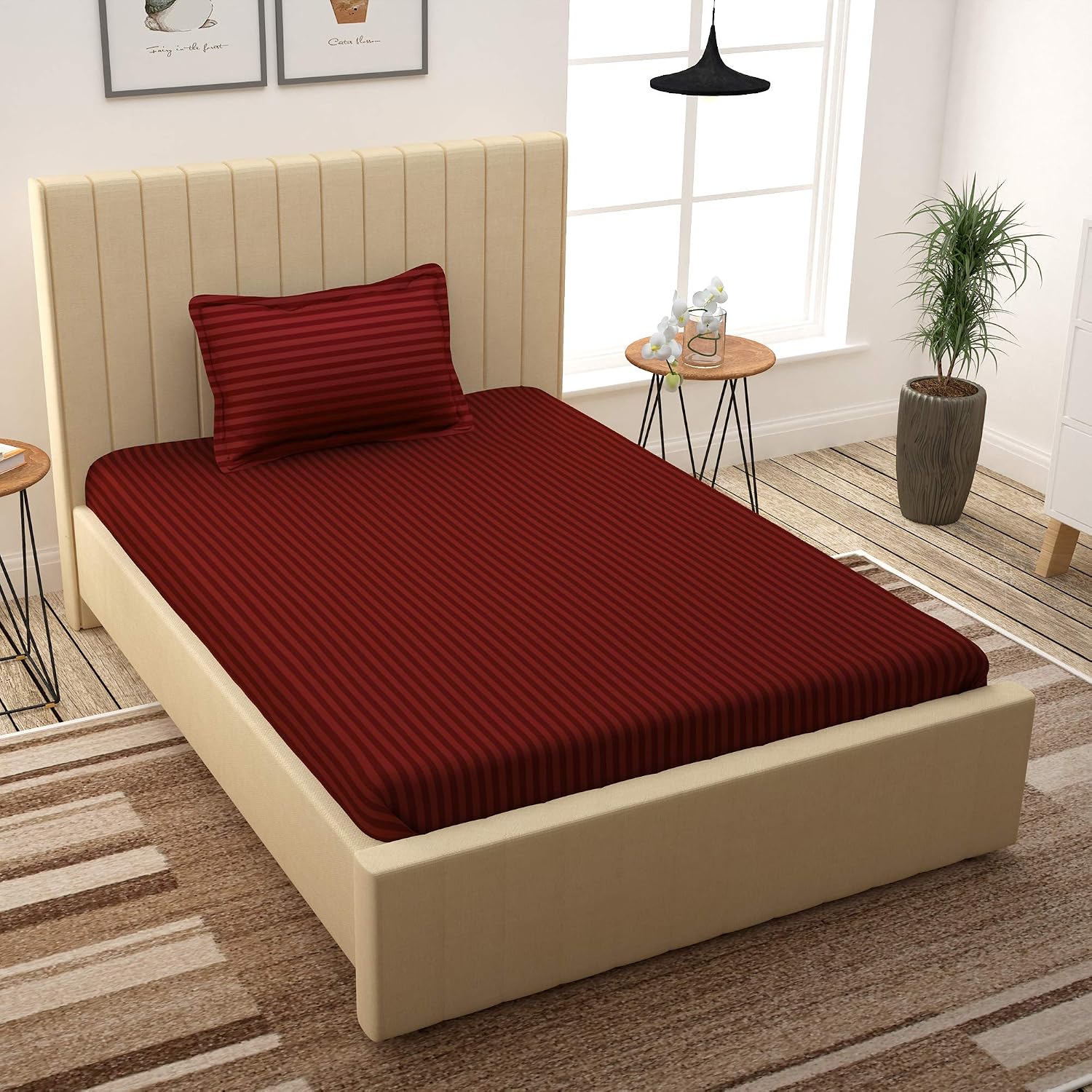 Bedsheet Single Bed With 1 Pillow Covers - 61 X 88 Inches, Red | Breathable & Durable Sheets | Specially Designed Collection