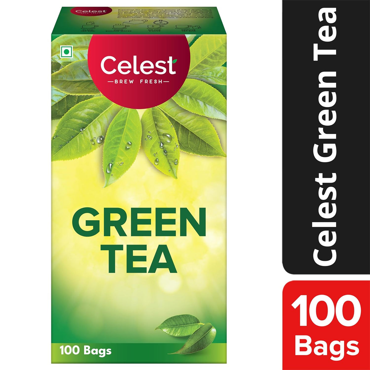 Celest Green Tea Bags - 100 Enveloped Tea Bags | Helps Boost Metabolism, Zero Calories, Manage Waistline - Green Tea For Weight Loss