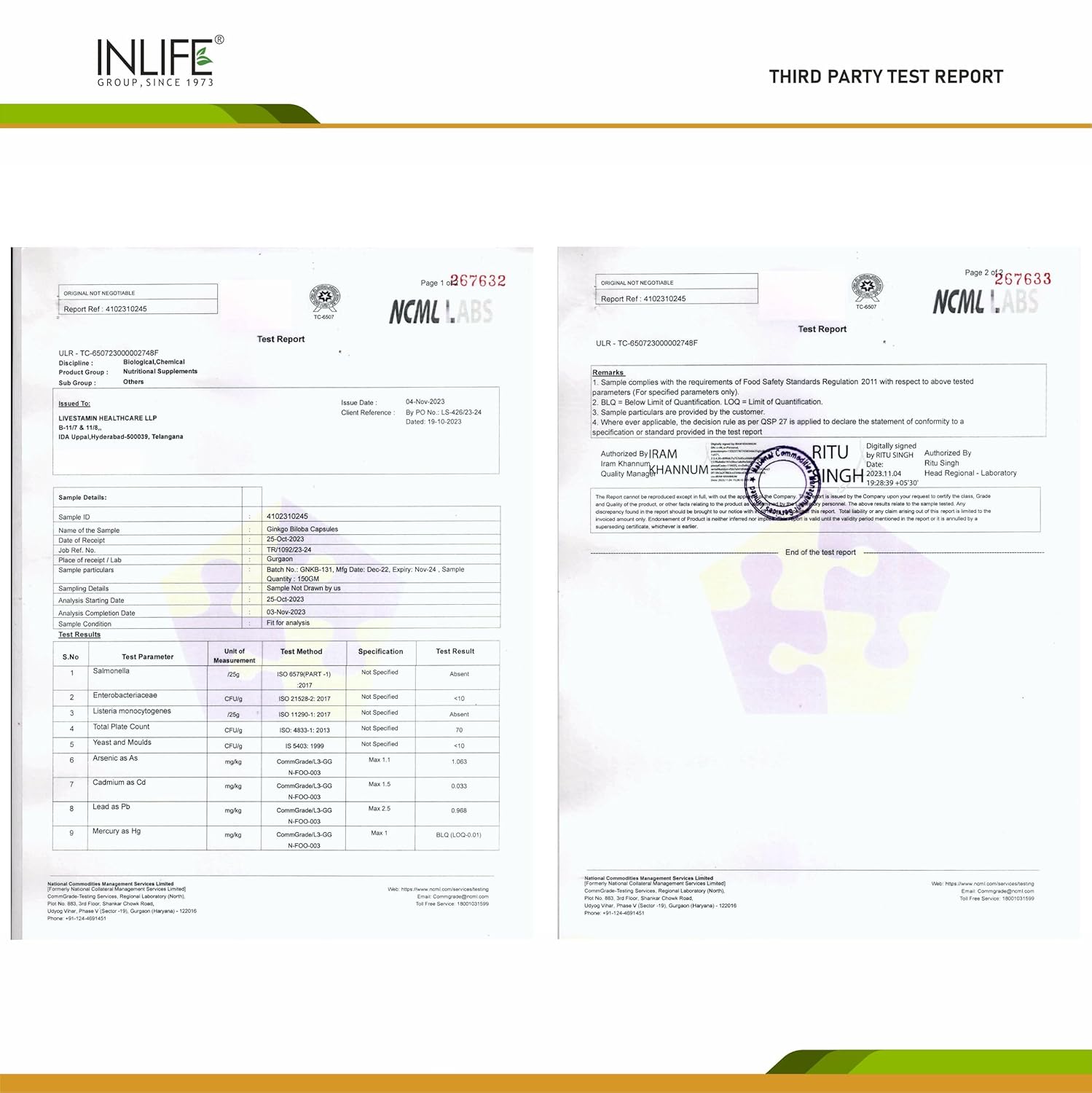 Inlife Ginkgo Biloba Extract Capsules 120mg, Herbal Supplement, Memory Support | 60 Veg Capsules 50gm 0.1lbs Each Pack Of 4
