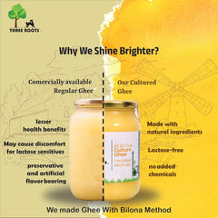 Organic A2 Desi Cow Bilona Ghee By Three Roots | Traditional Vedic Bilona Method Grass Fed Cow Ghee Good For Strengthens Immunity | (250ml) 8.4 Ounce | Jar Pack