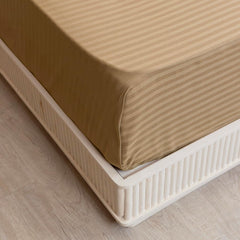 Luxurious Satin Stripe Soft Flat Bedsheets 2 Pillow Covers, Double Size - 84 X 90 Inches, Taupe | Good For Home, Hotel, Villa, Resort & Guest House