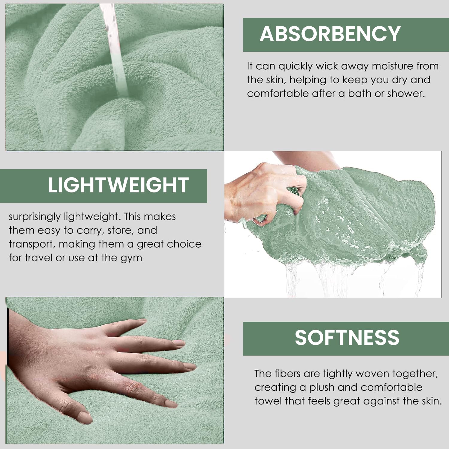 Maxoshine Microfiber Bath Towels Large Size-Super Soft Coral Fleece Bathing Towel Hook Quick Dry Super Absorbent-Bath Towel (Pista Green)