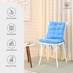 Square Chair Pads Cushion, For Comfortable Sitting, Sky Blue Color - 40 X 40 Cm | Seat Cushions With Ties For Sitting, Pooja, Dining & Office Table | Furniture Cushion, Washable - Pack Of 2