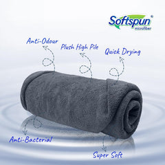 Softspun Microfiber Hair & Face Care Bath Towel 360 Gsm | Ultra Absorbent Super Soft & Comfortable Quick Drying For Men & Women Daily Use Extra Large Size Towel (Grey)
