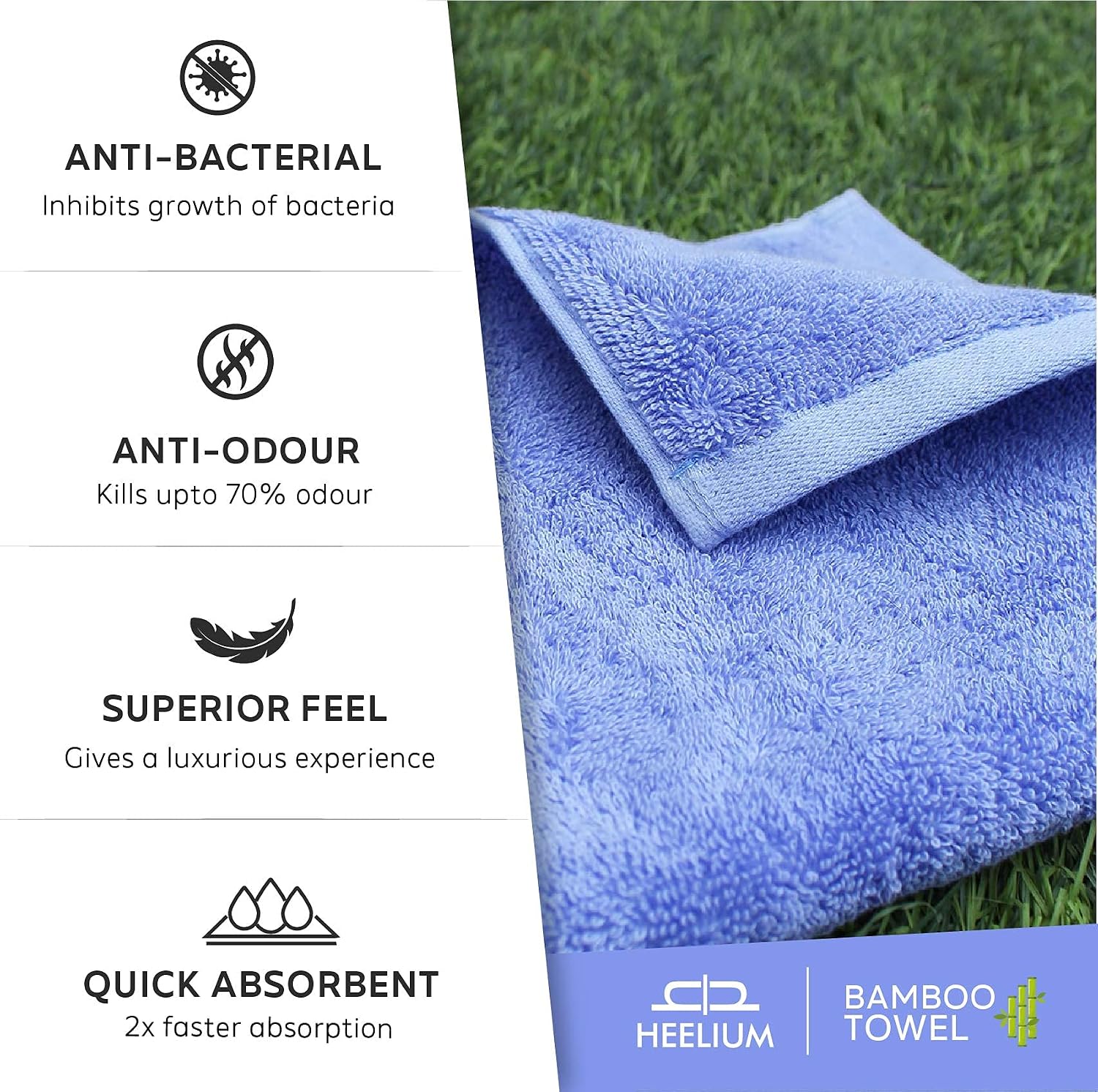 Heelium Bamboo Towel 2 Bath & 2 Hand Towel 1400 Gsm | Soft, High Absorbency & Antibacterial Towels (Peach & Iris) - Pack Of 4