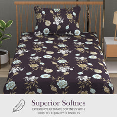 Soft Cotton Single Size Bedsheet With 1 Pillow Cover | 60 X 90 Inches, Ship Grey | Anti-Fade Printed Design | 200 Thread Count
