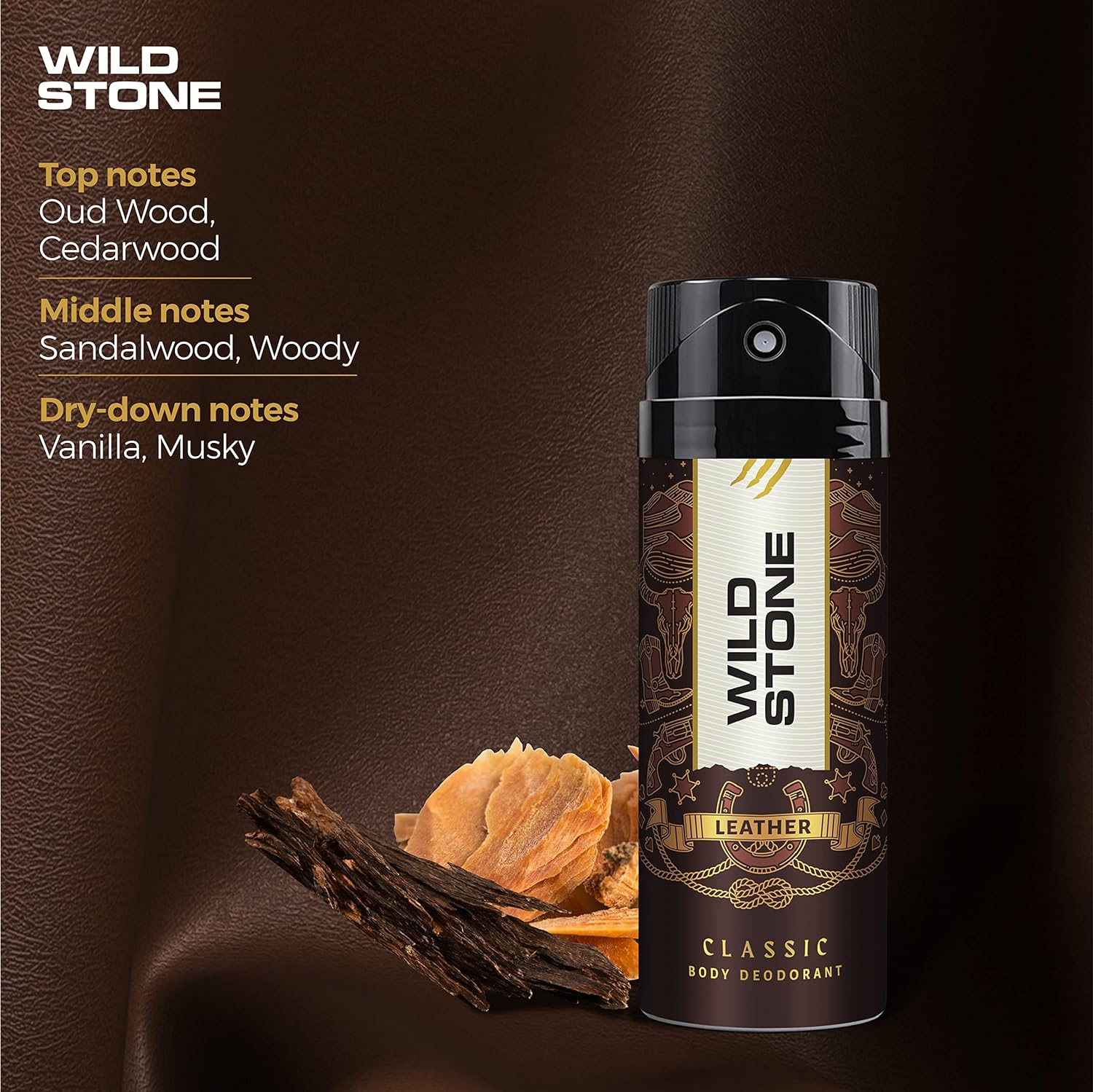 Wild Stone Classic Leather Masculine Deodorant Body Spray For Men 225ml 7.6 Fl.oz. | Long Lasting Fragrance