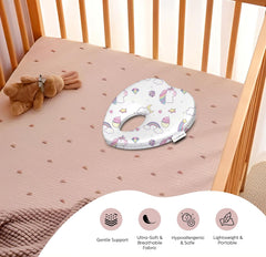 Premium Head Shaping Heart Shape Memory Foam Pillow, White - Unicorn Print - 23 X 23 X 4 Cm | Head Corrector Pillow, Lightweight & Portable, Ultra - Soft & Breathable Fabric Pillow