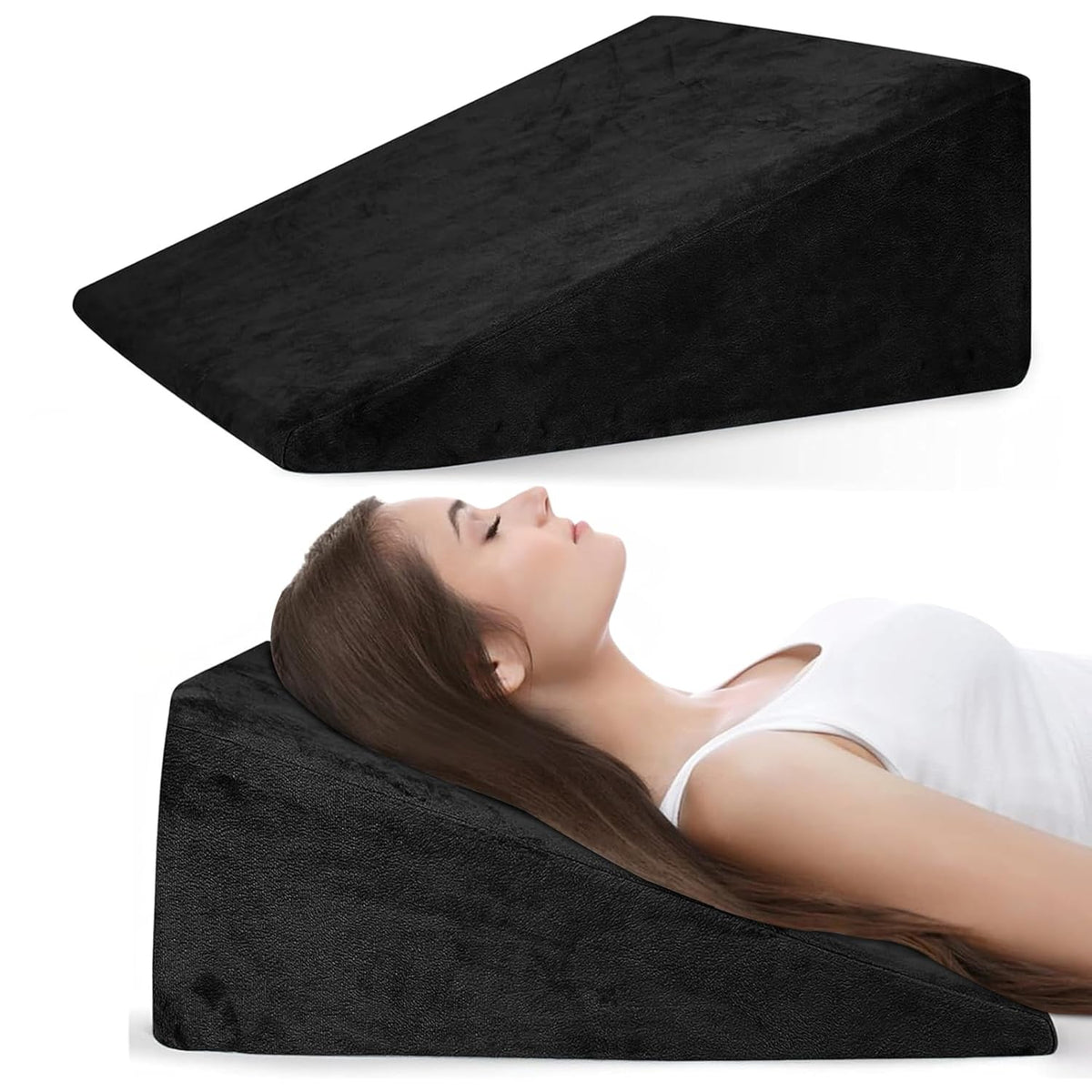 Wedge Pillow, Back Support Pillow For Neck Pain, Medium Firm, Black Color | Pillow For Headaches, Reflux, Shoulders, Back Pain & High Resilience, Velvet Fabric, Adjustable Pillow - Pack Of 1