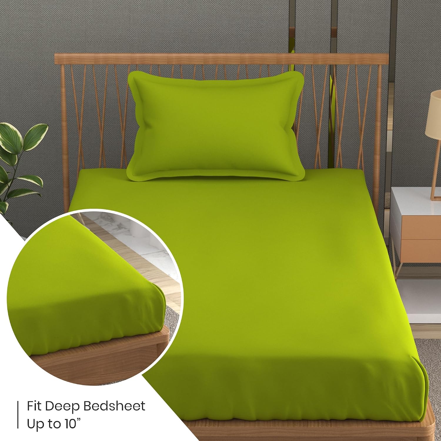 Solid Plain Single Size Bedsheet Set With 1 Pillow Covers | Size - 60 X 90 Inches, Parrot Green | Ideal For All Seasons Due To Its Breathable Nature