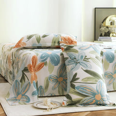 Bedsheet For Double Bed Cotton With 2 Pillow Covers, White & Light Blue - Queen Size 88 X 100 Inches | 190 Thread Count - Ideal For Festive Occasions