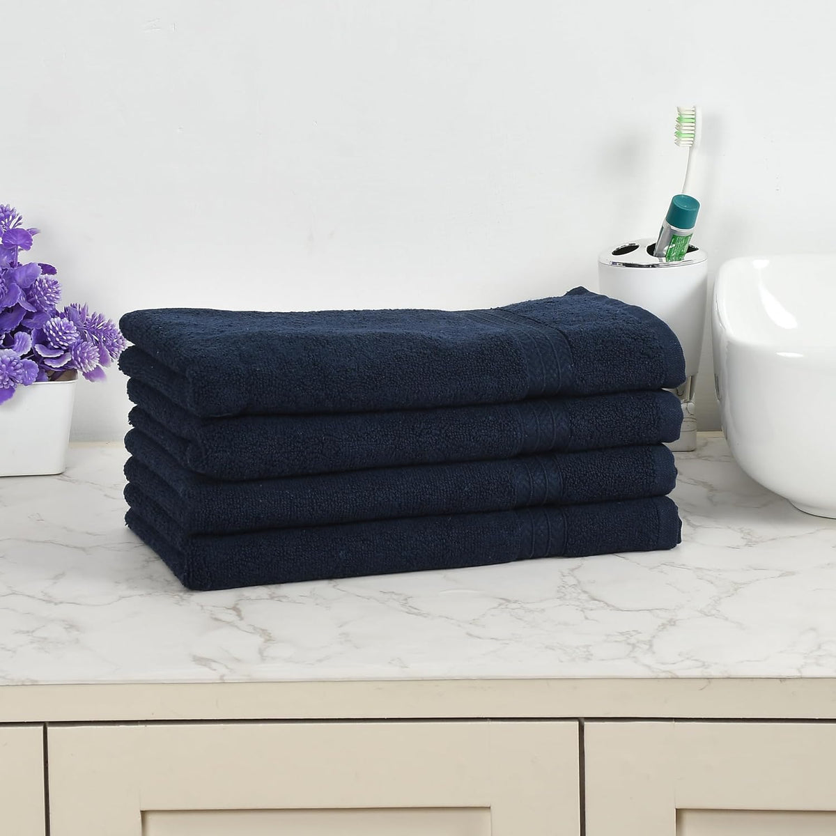 Fresh From Loom Luxury Fur Collection Hand Towel 500 Gsm Napkins Cotton High Absorbency Double Stitched Size (Blue) - Set Of 4