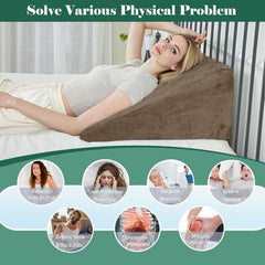 Wedge Pillow, Back Support Pillow For Neck Pain, Medium Firm, Brown Color | Pillow For Headaches, Reflux, Shoulders, Back Pain & High Resilience, Velvet Fabric, Adjustable Pillow - Pack Of 1