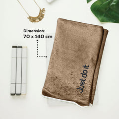 Housse Premium Soft Microfiber Embroidery Bath Towel 350 Gsm | Soft Absorbent Quick-Drying Sweat Towel (Just Do It - Brown)