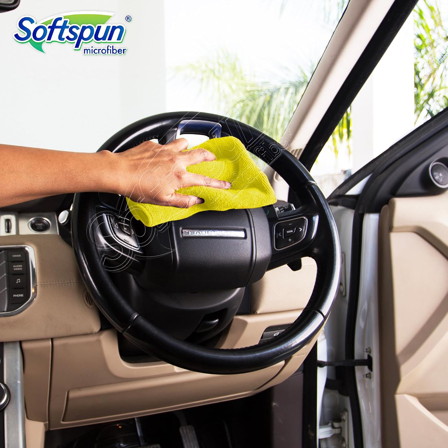 Softspun Microfiber Cleaning Cloths Towel Set 340 Gsm | Highly Absorbent Lint & Streak Free Multi-Purpose Wash Cloth For Kitchen Car Window Stainless Steel Silverware Pack Of 5 (Yellow)