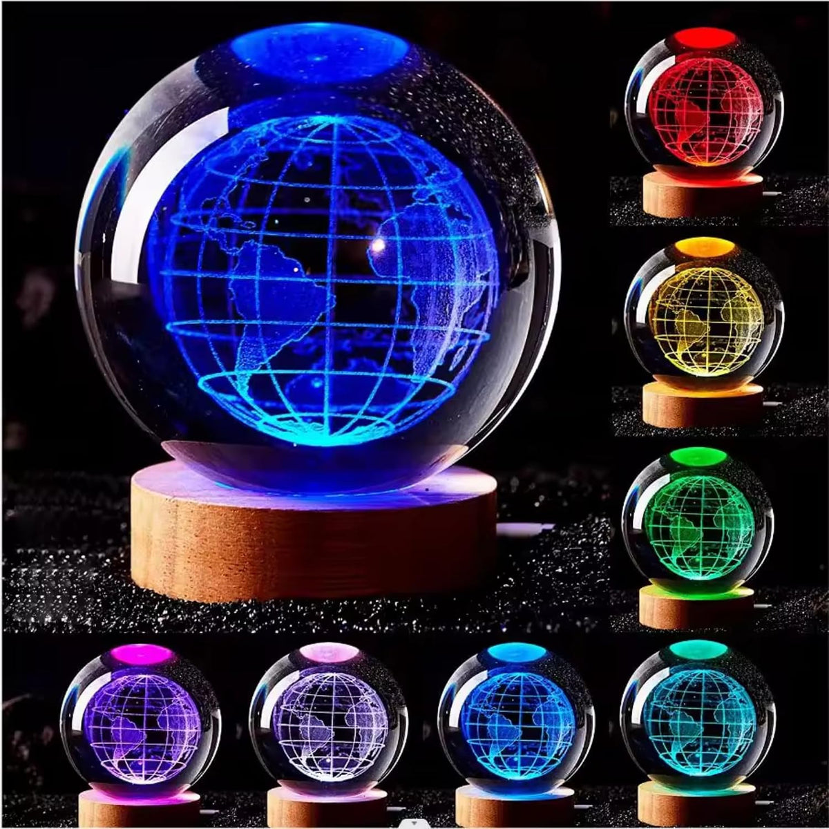 Led Night Light Galaxy Crystal Ball Table Lamp For Kids Room Study Room, 3d Galaxy Crystal Ball Night Light, Usb Led Night Light, 2.4 Inch Glass Ball & Wooden Base, Pack Of 1