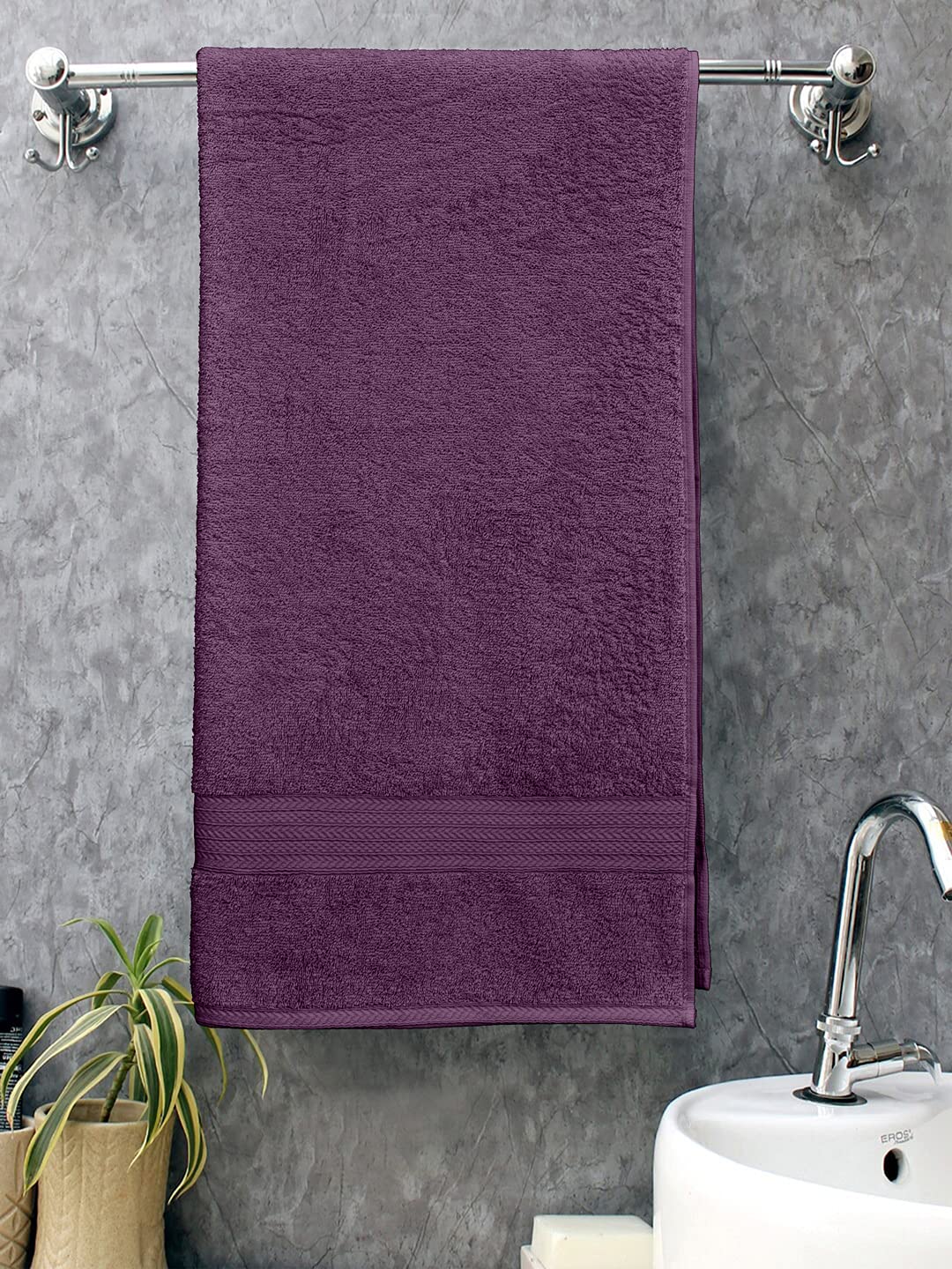 Bombay Dyeing Tulip 100% Cotton Large Size Bath Towel 500 Gsm (Purple)