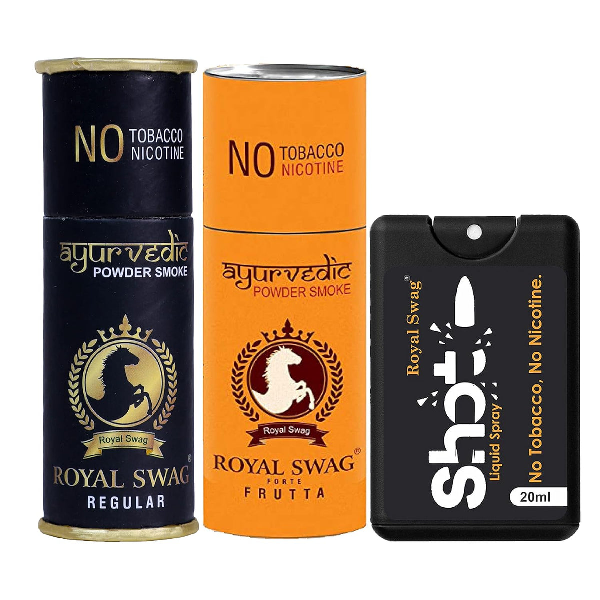 Royal Swag Ayurvedic & Herbal Cigarettes Regular Flavour & Frutta Flavour (05 Sticks Each) With 20ml Shot Anti Addiction Spray - (10 Sticks)