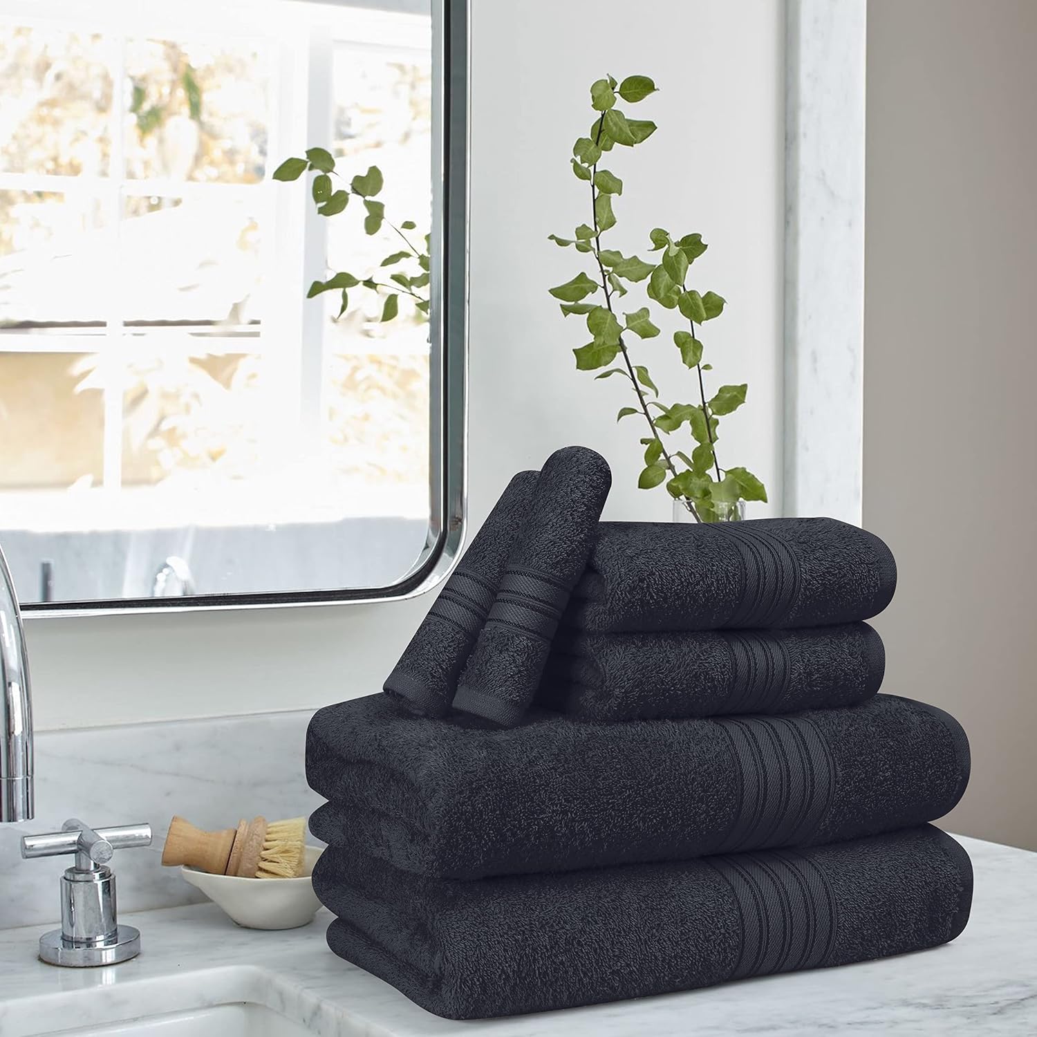 Boutiquo 100% Cotton 2 Bath, 2 Hand & 2 Face Towels 1800 Gsm | Eco-Friendly Towels For Men & Women Ultra Soft & Highly Absorbent - Charcoal Grey (Set Of 6)