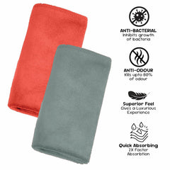 Housse Microfiber Hand Towel 800 Gsm | Premium Quality Towels Ultra Absorbent & Anti-Bacterial For Gym (Desert Sand & Frost Grey) - Pack Of 4