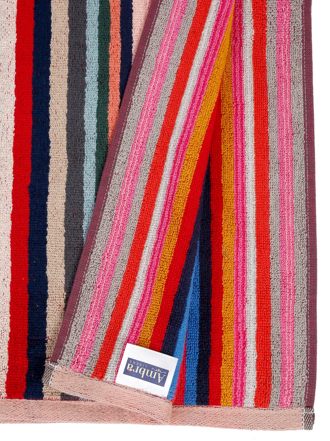 Ambra Linens Highly Absorbent Bath Towels 1 Kg | 100% Cotton, Soft & Plush All Seasons Use, Extra Large Size (Summer Striped)- Pack Of 2