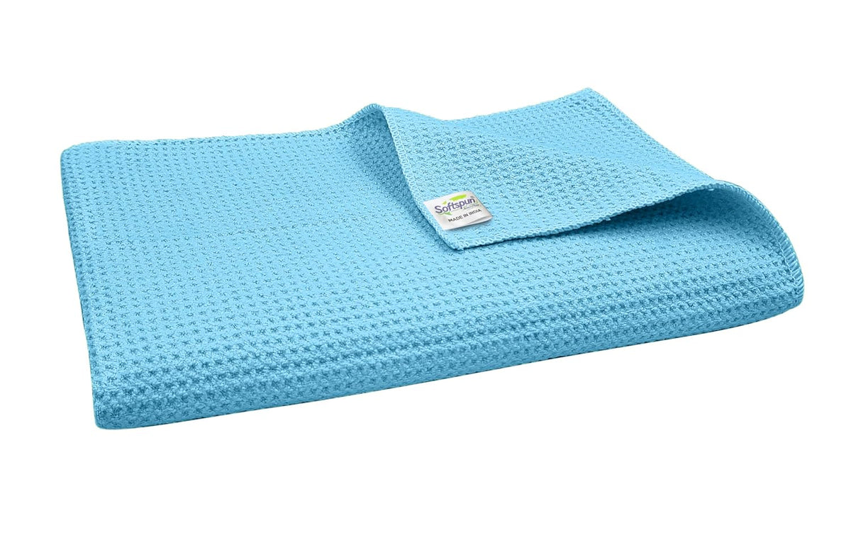 Softspun Microfiber Waffle Weave Cloths Towel 150 Gsm | Multipurpose Highly Absorbent Lintstreak Free Wash Cloth (1 Piece) -Sky Blue