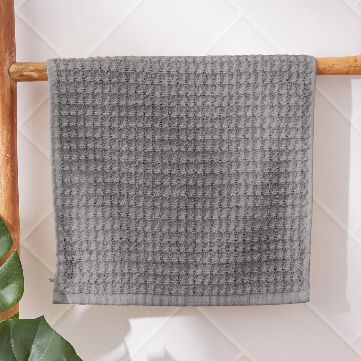 Linenwalas 100% Bamboo Waffle Quick Dry Face Towel 720 Gsm | Ultra Soft, Super Absorbent Luxury Bathroom & Travel Friendly Light Weight Face Towel (Grey) - Set Of 6