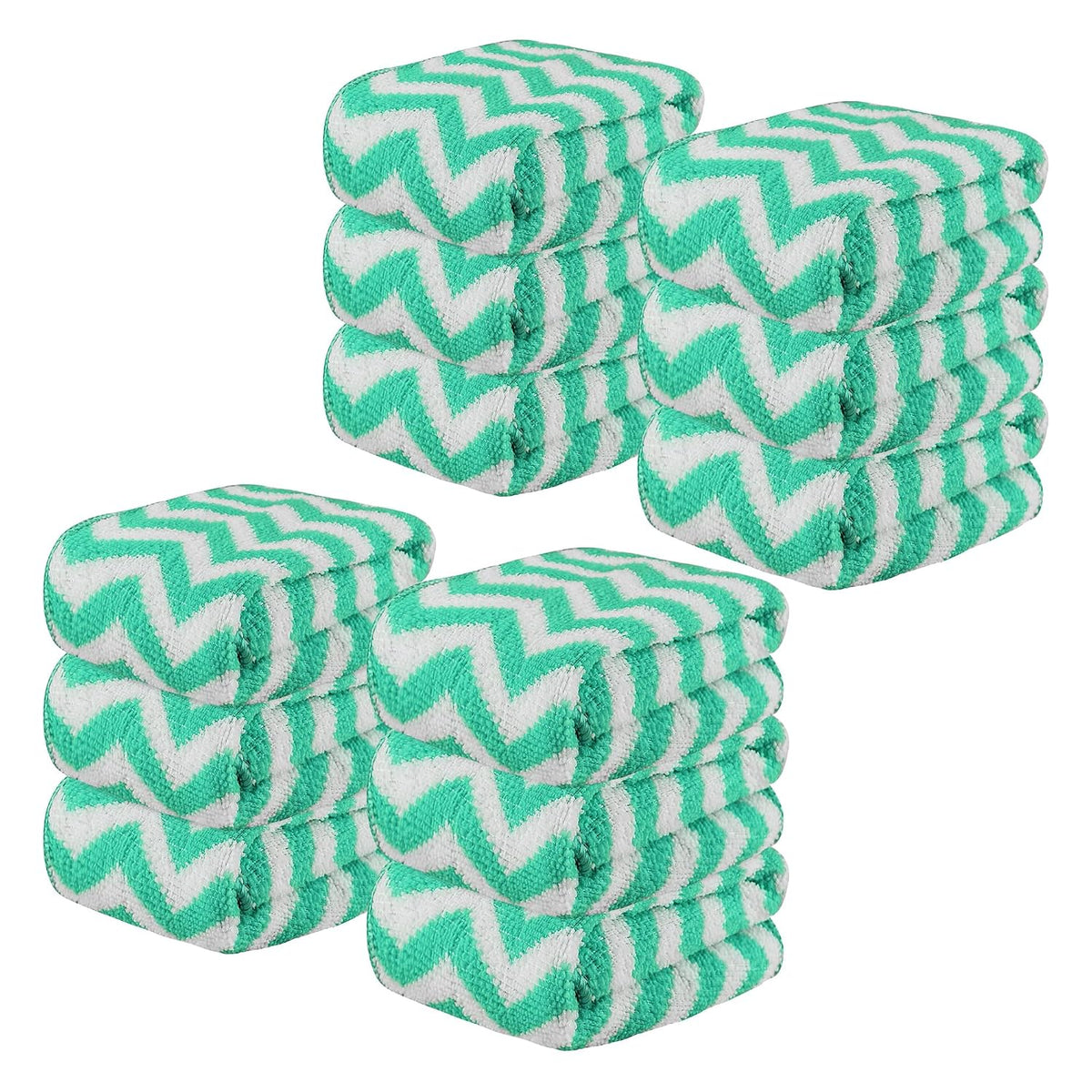 Kuber Industries Super Absorbent & Reusable Microfibre Face Towel 1300 Gsm (Zig Zag Green) - Pack Of 12
