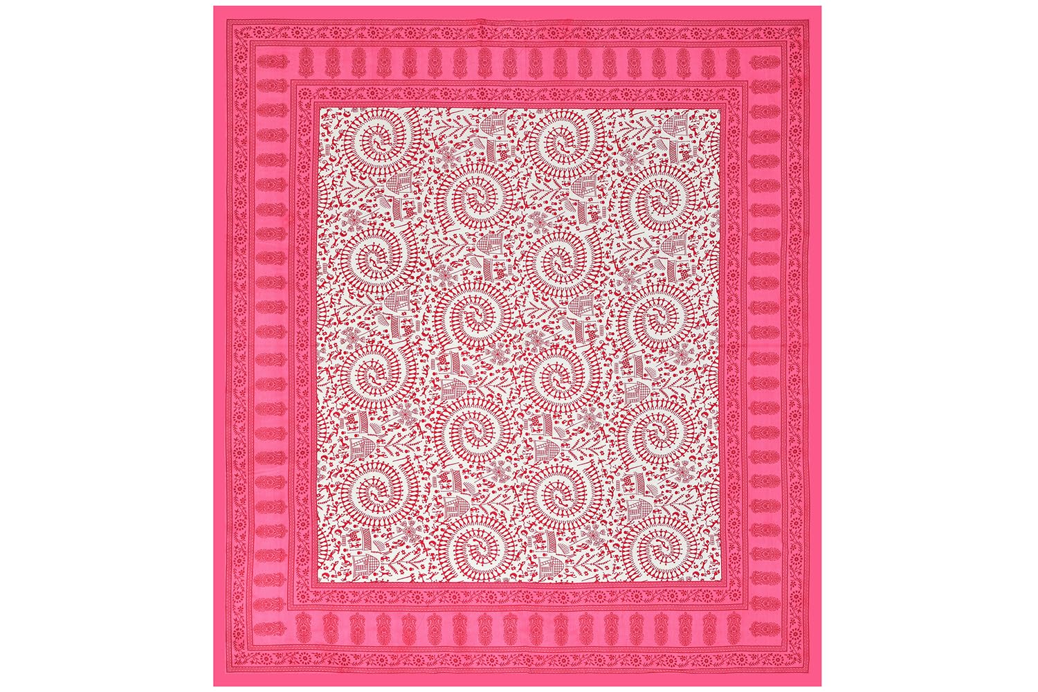 Printed Bedsheet For Double Bed With 2 Pillow Covers - 83 X 94 Inches, White & Pink | Ideal For Hotel, Guest House, Home | Traditional Jaipuri Bedsheets