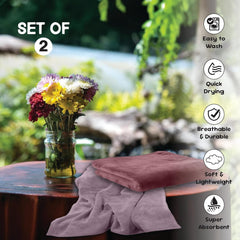 Housse Microfiber Hand Towel 400 Gsm | Premium Quality Towels Ultra Absorbent & Anti-Bacterial For Gym (Rose Taupe & Nirvana Purple) - Pack Of 2