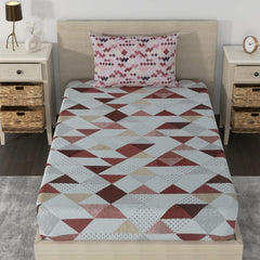 210 TC Fitted Bedsheet Single Bed Cotton With 1 Pillow Cover - 36 X 78 Inches, Brown & Brick | Wash Dark Colors Separately