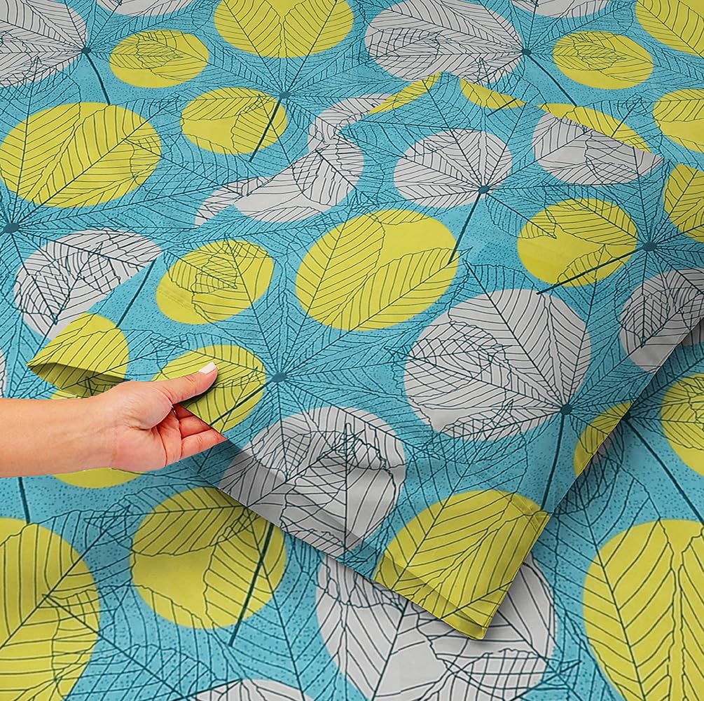Double Bedsheet With 2 Matching Pillow Covers | 78x72+10 Inches, Sky Blue & Yellow - Soft Brushed Microfiber & Breathable & Wrinkle Free | All Round Elastic Fitted Bedsheet