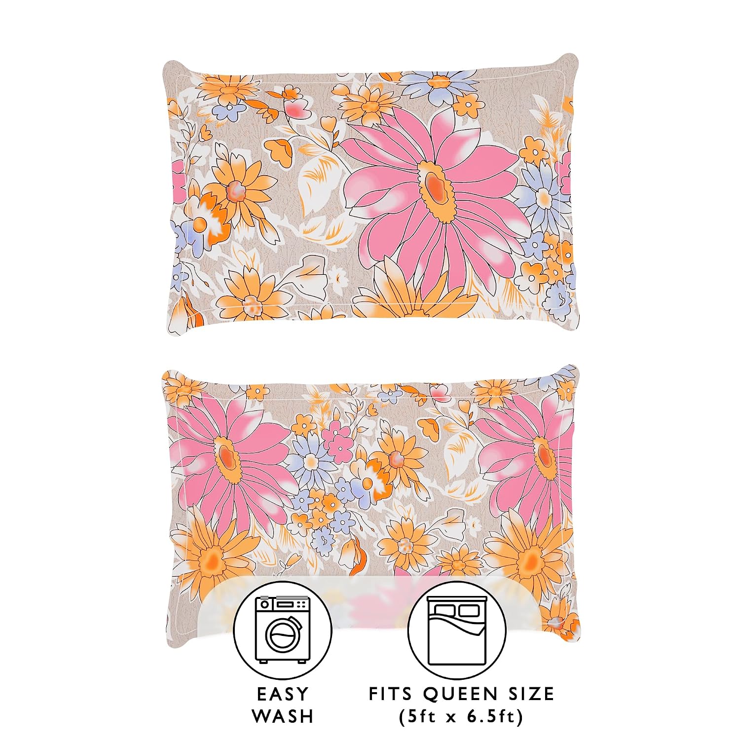 Perfect Double Bedsheet With 2 Pillow Covers - 88 X 100 Inches, Beige & Pink | Breathable & Skin-Friendly Bedsheet | 160 Thread Count