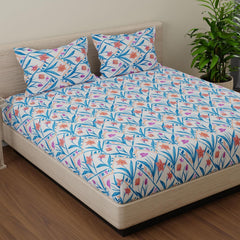 Double Bedsheet For King Size With 2 Pillow Covers - 108 X 108 Inches, Blue & Yellow | Beautiful Print For Luxury Bedsheets