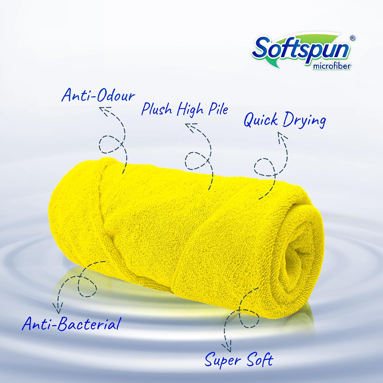 Softspun Microfiber Hair & Face Care Bath Towel 360 Gsm | Ultra Absorbent Super Soft & Comfortable Quick Drying For Men & Women Daily Use Extra Large Size Towel (Yellow)