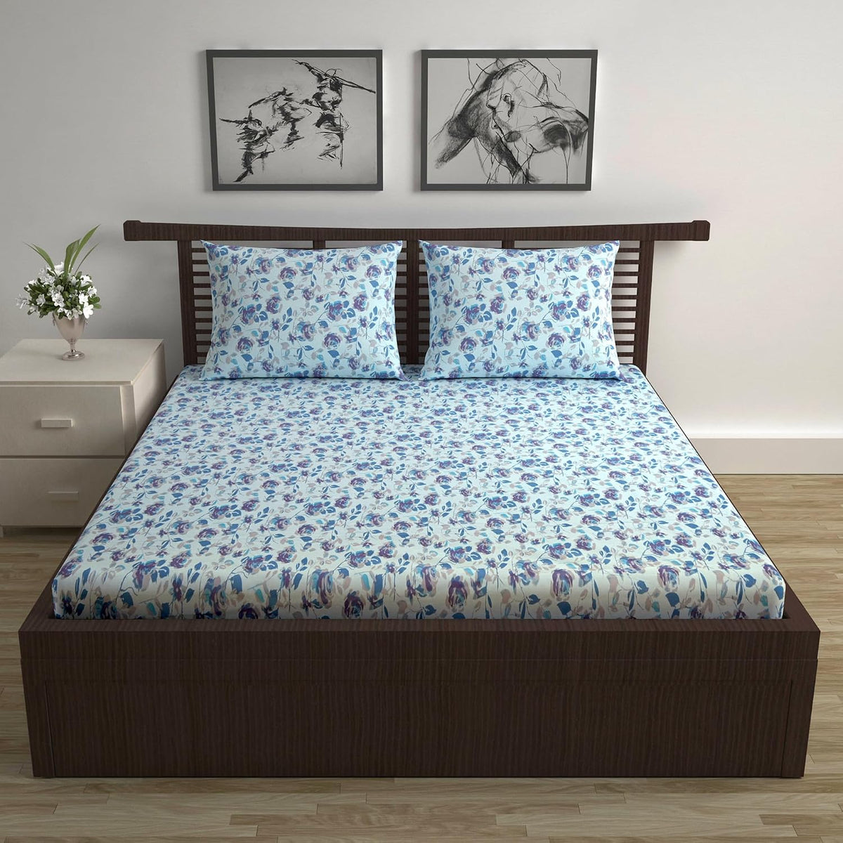 Cotton Double Bedsheet With 2 Pillow Covers - 87 X 100 Inches, Sky Purple & Blue | Smooth & Comfortable For Daily Use - All Weather Coziness & Bedroom Style