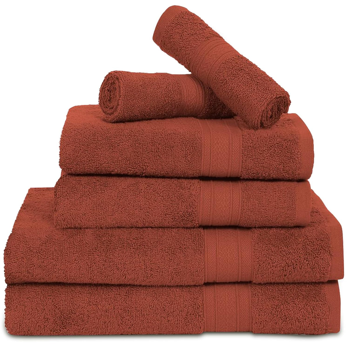 Ambra Linens 500 Gsm Highly Absorbent Towels Set 100% Cotton Soft & Plush All Seasons Use Large Everyday Use Durable Face, Bath & Hand Towels (6 Pieces, Dark Rust)