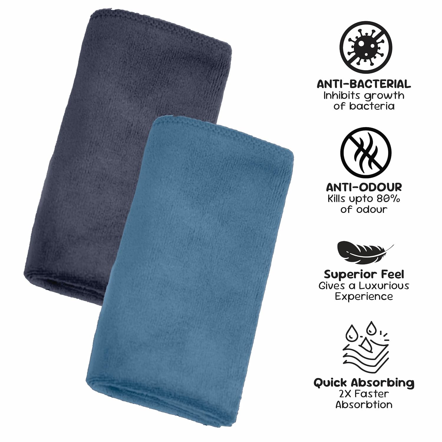 Housse Microfiber Hand Towel 1200 Gsm | Premium Quality Towels Ultra Absorbent & Anti-Bacterial For Gym (Steel Grey & Indian Teal) - Pack Of 6