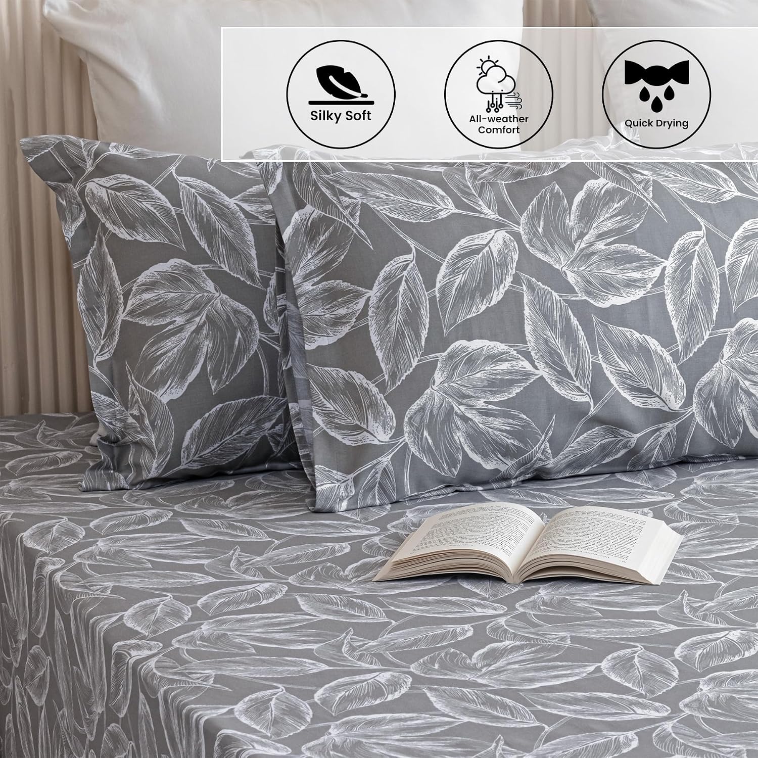 Grey & White King Size Bedsheet With 2 Pillow Covers - 108 X 108 Inches | Luxurious Printed Flat Sheets | Perfect For Home Decor & Gifting