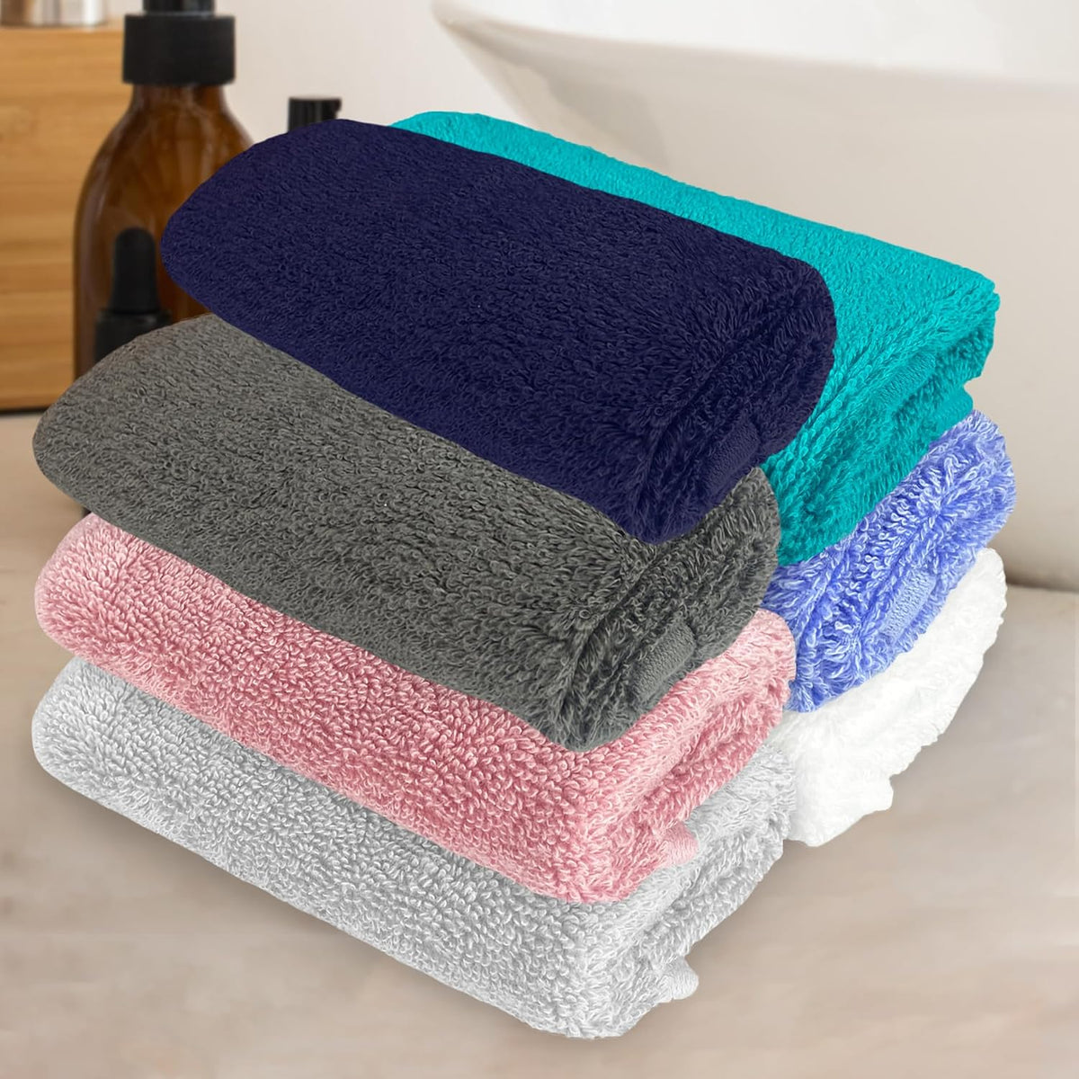 Heelium Bamboo Face Towel 1200 Gsm | Ultra Absorbent & Odour-Free 3x Softer Than Cotton Towels | Pack Of 7 -Blue, Teal, Grey, Iris, White, Light Grey & Peach