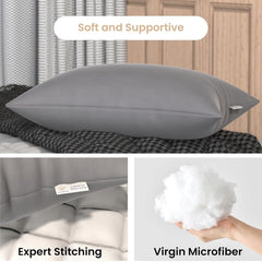 Microfiber Pillows For Sleeping, Adjustable Bed Pillow, Grey - 41 X 61 Cm | For Neck Support, Ergonomic, Hypoallergenic, Antibacterial, Washable, Without Cover - Set Of 4