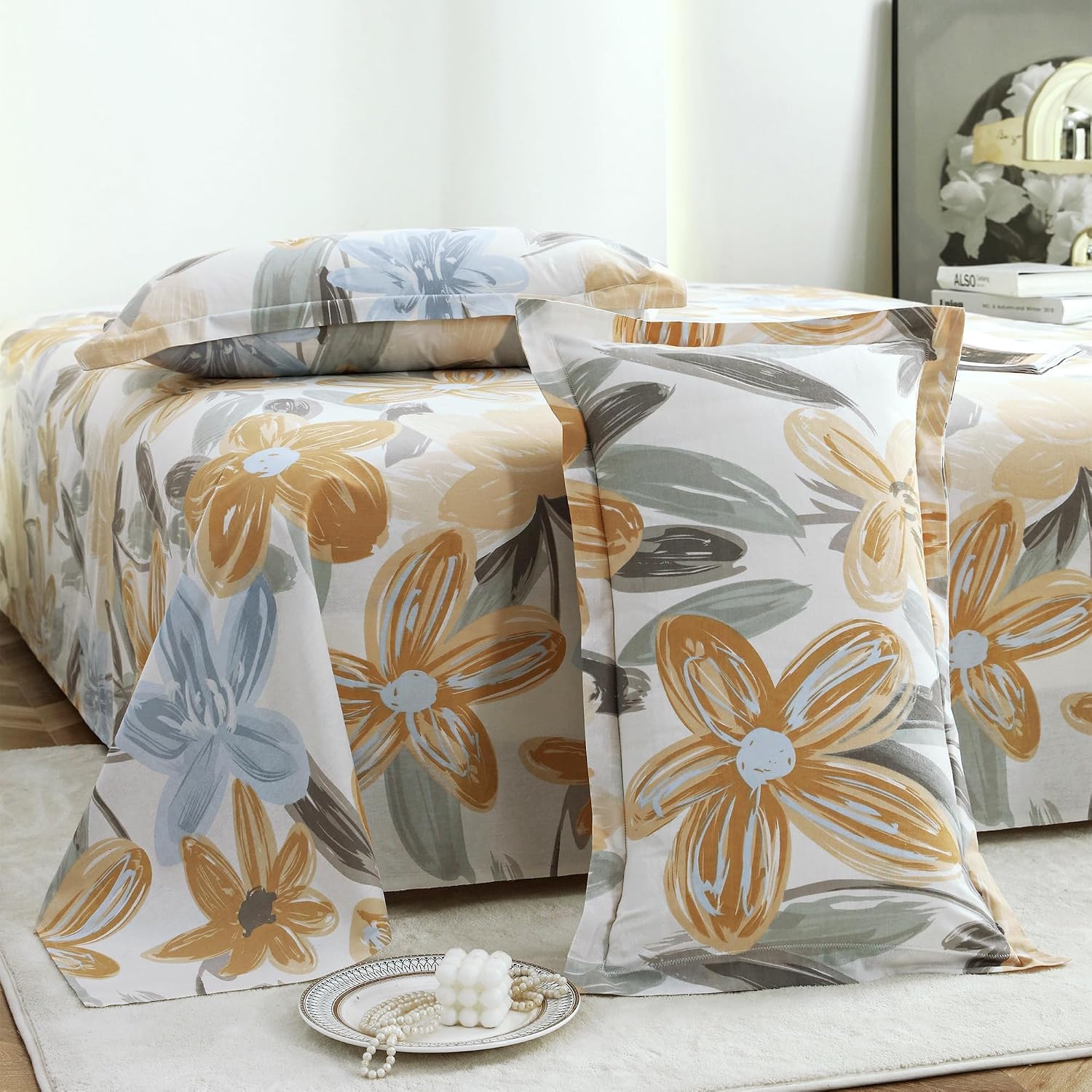 Bedsheet For Double Bed Cotton With 2 Pillow Covers, White & Yellow - Queen Size 88 X 100 Inches | 190 Thread Count - Ideal For Festive Occasions