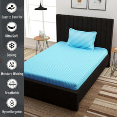 Striped Single Bedsheet With 1 Pillow Cover 60 X 90 Inches, Aqua | Comfortable & Durable | Elegant Printed Bedding Set For Daily Use