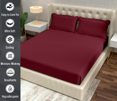 Striped Wine Bedsheet For King Size With 2 Pillow Cover (90 X 95 Inches) | Softer & Durable For All Season | Ideal For Daily Use Home Bedsheet