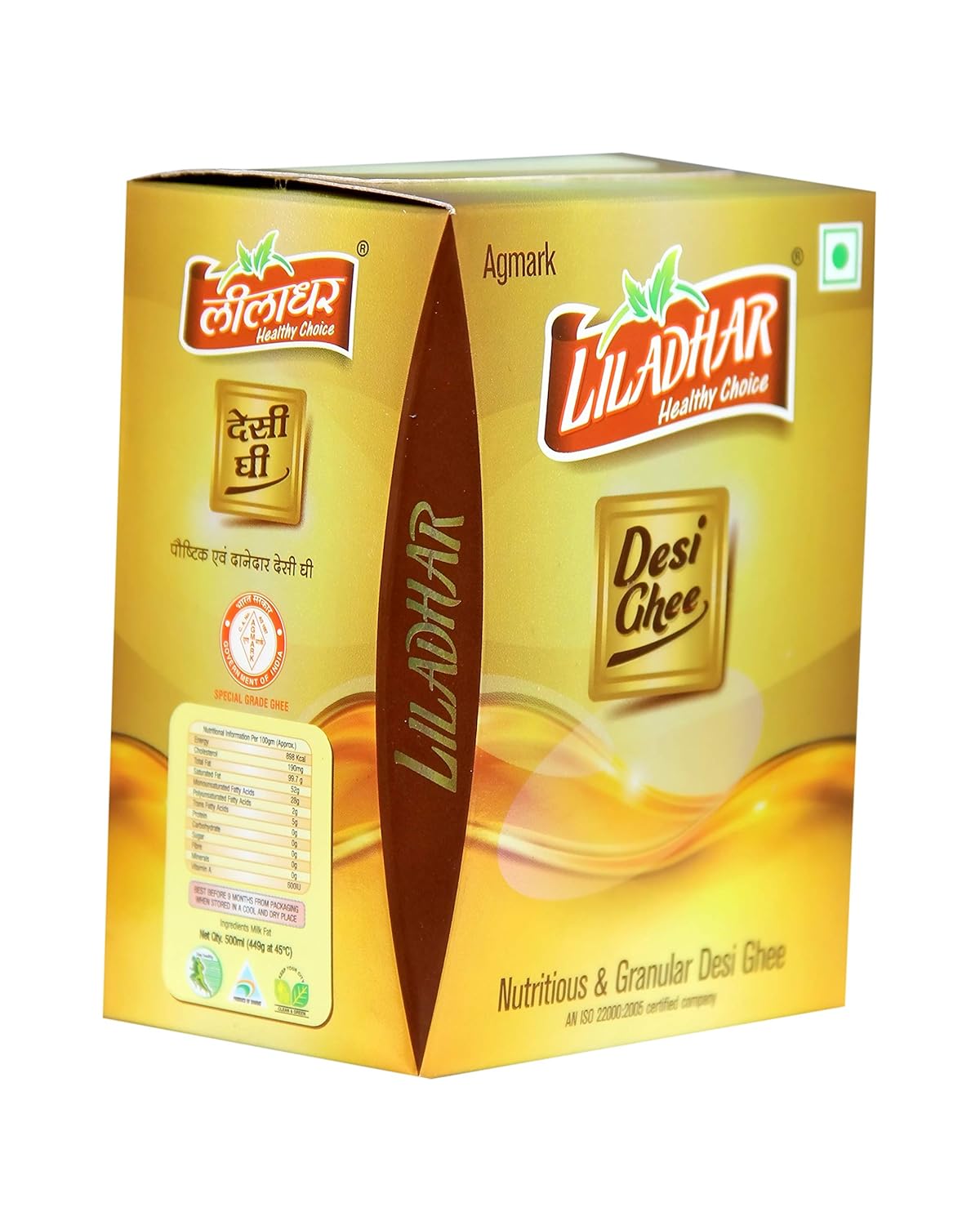 Pure Desi Ghee By Liladhar | Delicious & Nutrients Protein Fiber Healthy Desi Ghee For Heart Health | (500ml) 16.9 Ounce | Box Pack