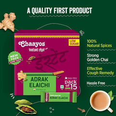 Chaayos Instant Premix Chai Adrak Elaichi - 15 Sachets, 180gm, 6.3 Ounce | Infused With Ginger, Cardamom & Assam Black Tea Leaves - Low Sugar, Hassle Free