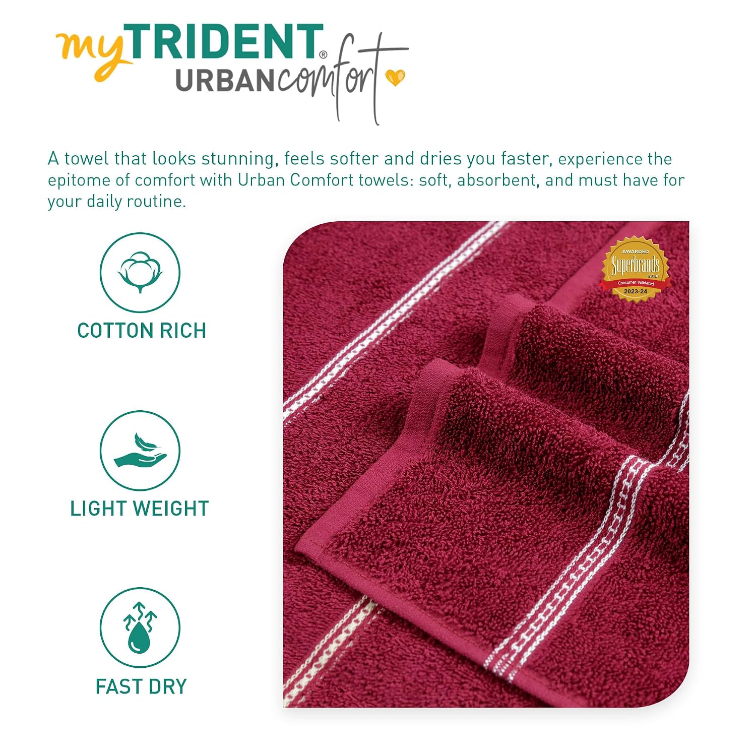 Mytrident Bath Towel Urban Comfort 450 Gsm | 100% Cotton Bath Towel (Rosie Wine)