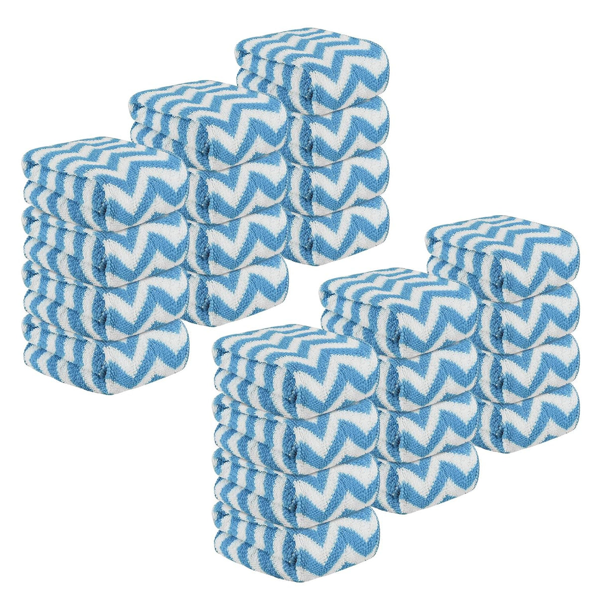 Kuber Industries Super Absorbent & Reusable Microfibre Face Towel 1800 Gsm (Zig Zag Blue) - Pack Of 24